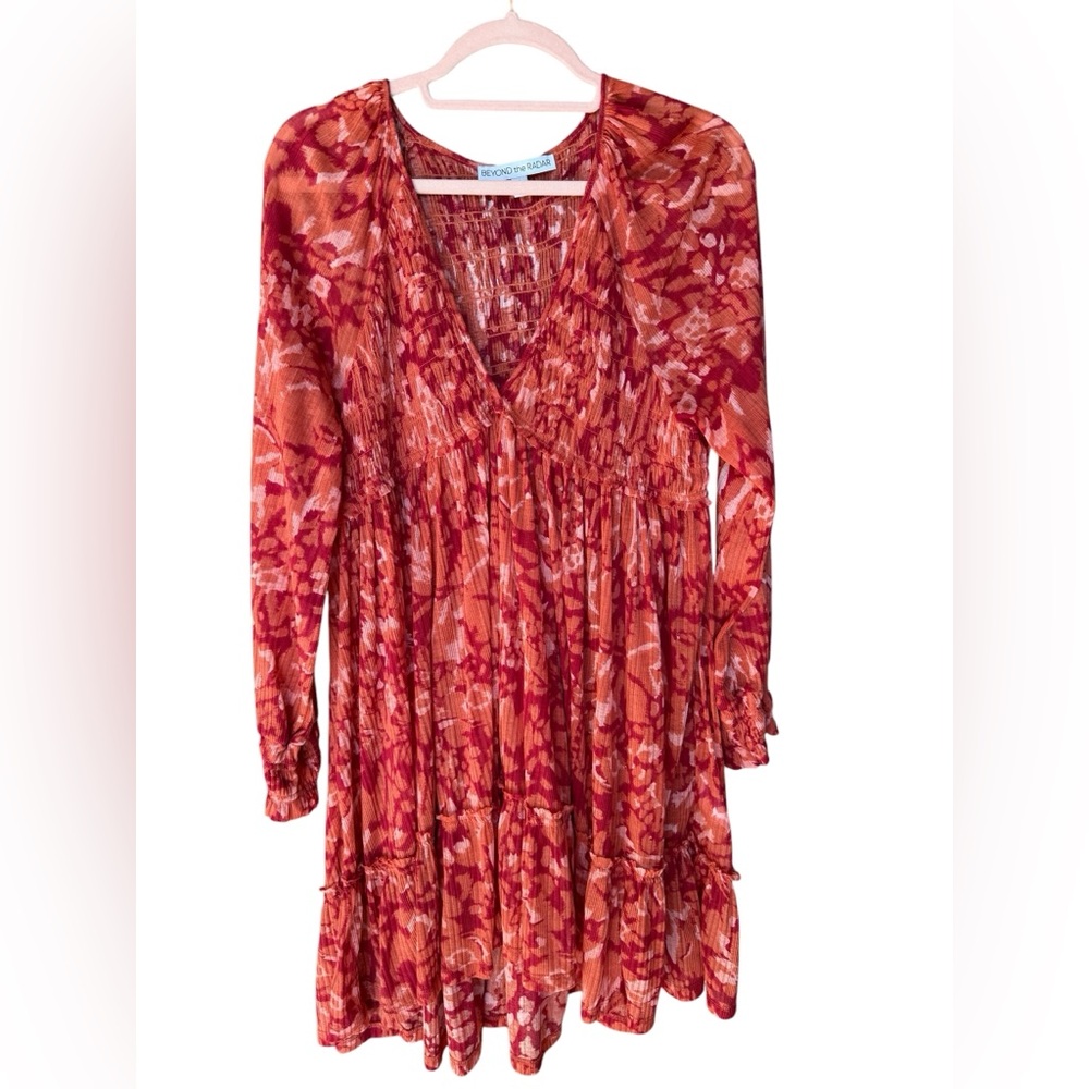 Beyond the Radar Romantic Red-Orange Floral Dress Size Medium
